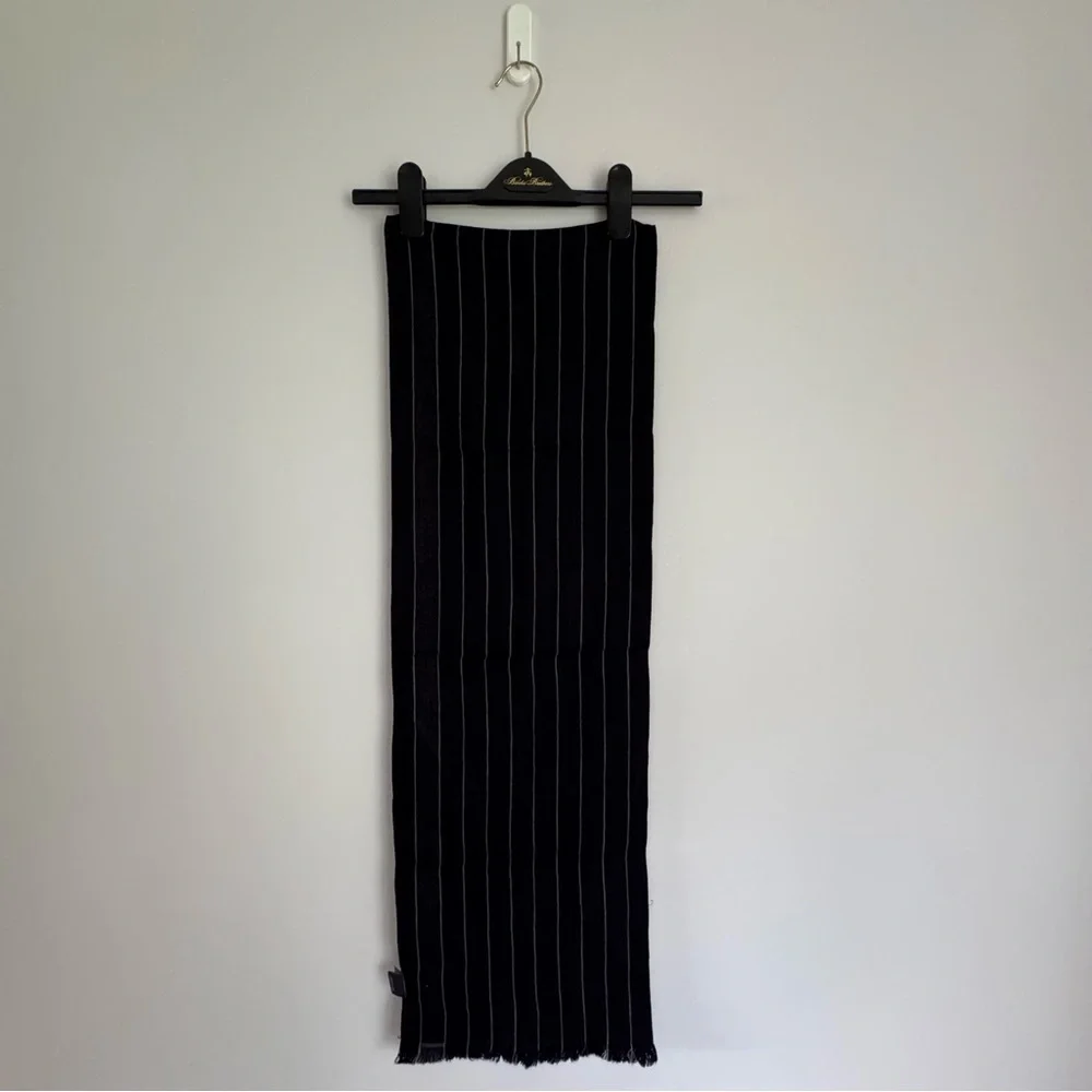 NWOT Brooks Brothers Wool Navy Gray Fringe Striped Scarf
